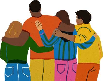Handdrawn Freeform Vibrant POC Friends Hugging